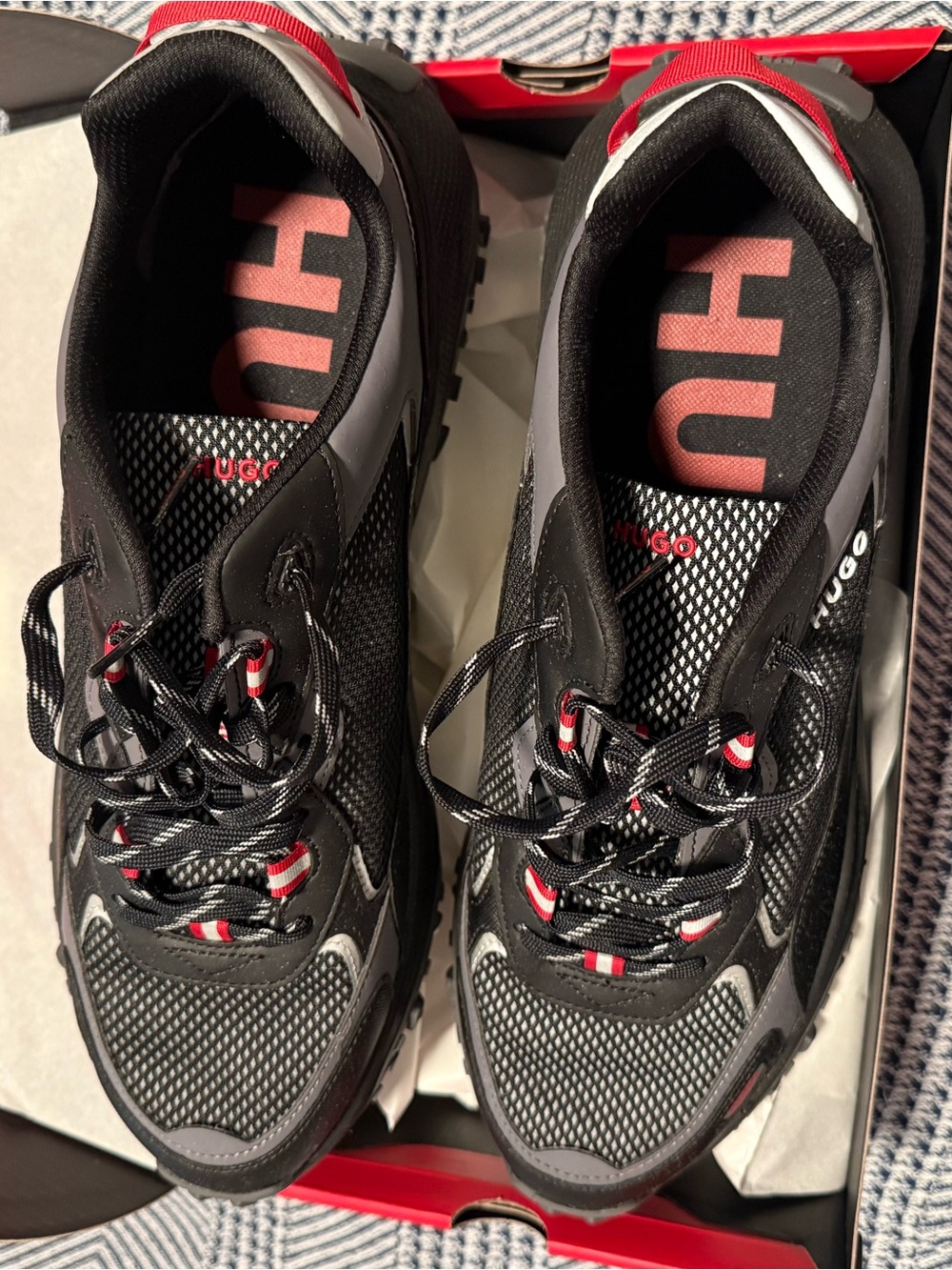 Hugo Boss Black and Red Men's Mesh Sneakers